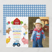 Boerderij Varkens 1e Kids Birthday Blue Tractor Kaart (Voorkant / Achterkant)