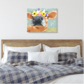 Boerderij ventilator - Koe met kroon op de bloem Canvas Afdruk (Insitu (Slaapkamer))