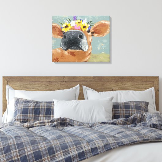 Boerderij ventilator - Koe met kroon op de bloem Canvas Afdruk (Insitu (Slaapkamer))