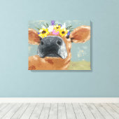 Boerderij ventilator - Koe met kroon op de bloem Canvas Afdruk (Insitu (Houten vloer))