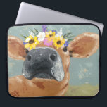 Boerderij ventilator - Koe met kroon op de bloem Laptop Sleeve<br><div class="desc">Boerderij Fun II van Jade Reynolds. Met een bruine koe met een bloemkroon.</div>