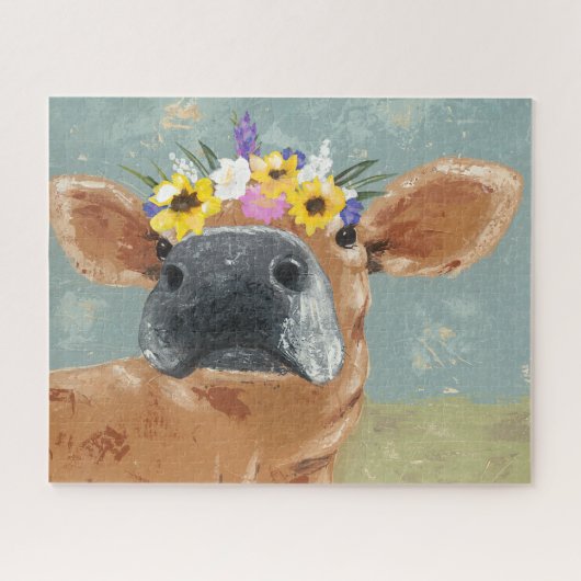 Boerderij ventilator - Koe met kroon op de bloem Legpuzzel (Horizontaal)