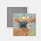 Boerderij ventilator - Koe met kroon op de bloem Magneet (Voorkant / Achterkant)