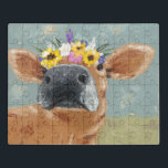 Boerderij ventilator - Koe met kroon op de bloem Puzzel<br><div class="desc">Boerderij Fun II van Jade Reynolds. Met een bruine koe met een bloemkroon.</div>