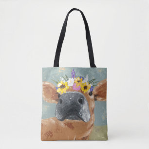 Boerderij ventilator - Koe met kroon op de bloem Tote Bag