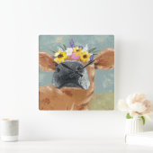 Boerderij ventilator - Koe met kroon op de bloem Vierkante Klok (Huis)