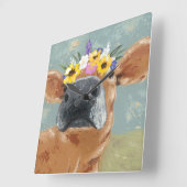 Boerderij ventilator - Koe met kroon op de bloem Vierkante Klok (Hoek)