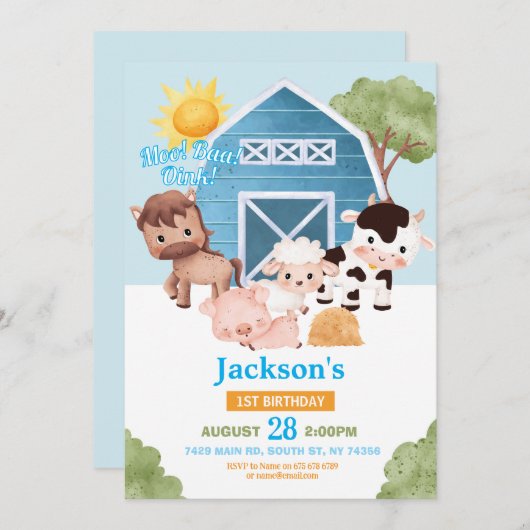 Boerderij Verjaardag 1e Nodig Blue Boys One Animal Kaart (Voorkant / Achterkant)