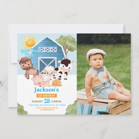 Boerderij Verjaardag 1e Nodig Blue Boys One Photo Kaart (Voorkant)