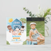 Boerderij Verjaardag 1e Nodig Blue Boys One Photo Kaart (Staand voorkant)