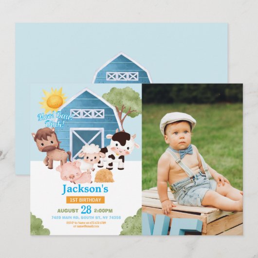 Boerderij Verjaardag 1e Nodig Blue Boys One Photo  Kaart (Voorkant / Achterkant)