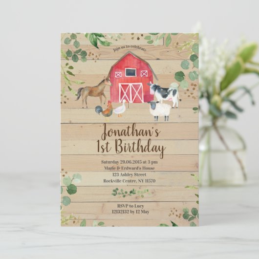 Boerderij Verjaardag Barnyard Party Invitation Kaart (Staand voorkant)