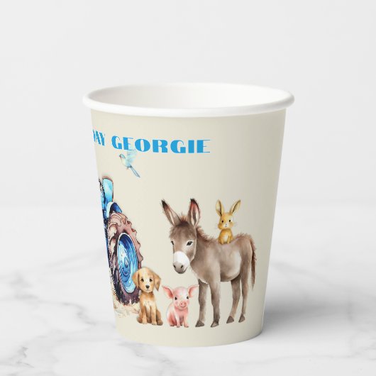 Boerderij Verjaardag Blue Tractor Party Papieren Bekers (Achterkant)