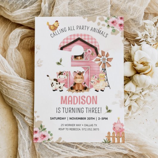 BOERDERIJ VERJAARDAG Boerderijdieren 3e verjaardag Kaart