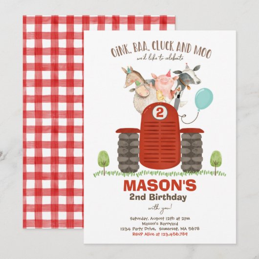 Boerderij Verjaardag Jongen Oude MacDonald Barnyar Kaart (Voorkant / Achterkant)