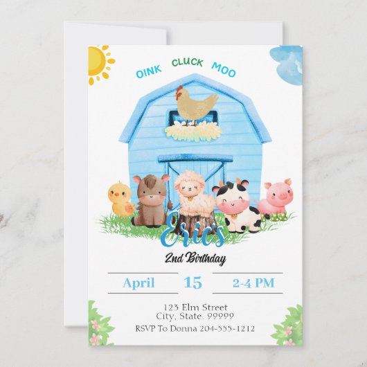 Boerderij Verjaardag Jongen Uitnodiging (Voorkant)