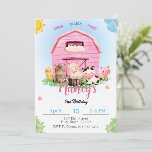 Boerderij Verjaardag Meisje Uitnodiging (Staand voorkant)