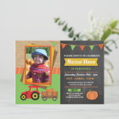 Boerderij Verjaardag Party Pompoen Tractor Foto Ui Kaart (Staand voorkant)