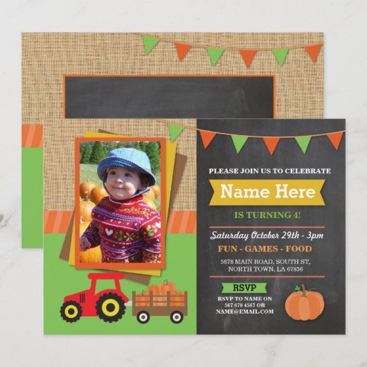 Boerderij Verjaardag Party Pompoen Tractor Foto Ui Kaart (Voorkant / Achterkant)