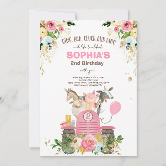 Boerderij Verjaardag Roze Oude MacDonald Barnyard Kaart (Voorkant)