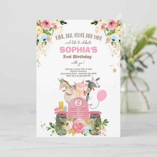 Boerderij Verjaardag Roze Oude MacDonald Barnyard  Kaart (Staand voorkant)