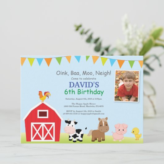 Boerderij Verjaardag Uitnodiging Barnyard Party (Staand voorkant)