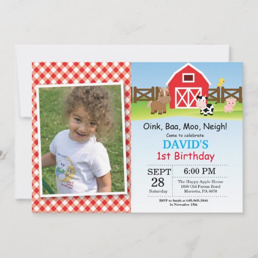 Boerderij Verjaardag Uitnodiging Barnyard Party (Voorkant)