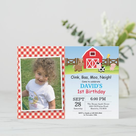 Boerderij Verjaardag Uitnodiging Barnyard Party (Staand voorkant)
