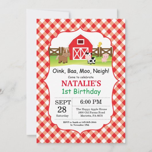 Boerderij Verjaardag Uitnodiging Barnyard Party (Voorkant)