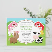 Boerderij Verjaardag Uitnodiging - Boy Girl Twins  (Staand voorkant)