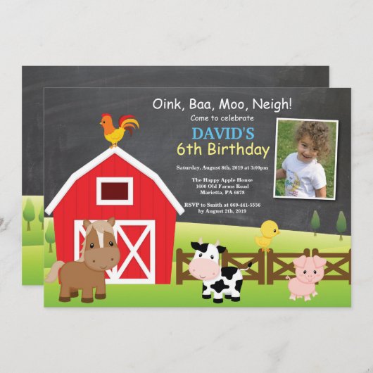 Boerderij Verjaardag Uitnodiging Land Barnyard Par (Voorkant / Achterkant)