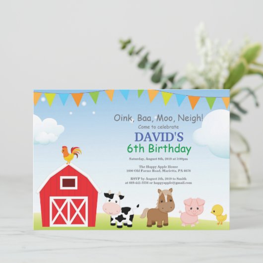Boerderij Verjaardag Uitnodiging Land Barnyard Par (Staand voorkant)