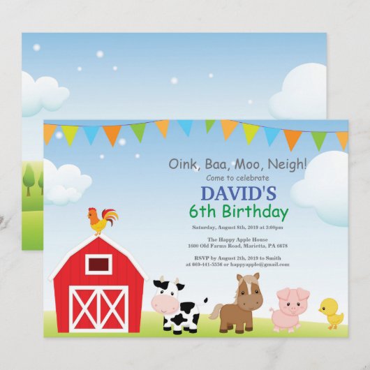 Boerderij Verjaardag Uitnodiging Land Barnyard Par (Voorkant / Achterkant)