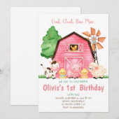 Boerderij Verjaardag Uitnodiging meisje boerderij  (Voorkant / Achterkant)