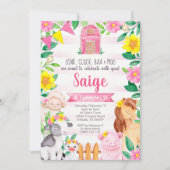 Boerderij Verjaardag Uitnodiging Meisje Boerderij  (Voorkant)