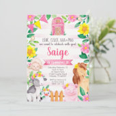 Boerderij Verjaardag Uitnodiging Meisje Boerderij  (Staand voorkant)