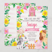 Boerderij Verjaardag Uitnodiging Meisje Boerderij  (Voorkant / Achterkant)