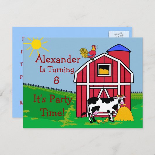 Boerderij Verjaardagsfeest-Personaliseer het Uitnodiging Briefkaart (Voorkant / Achterkant)