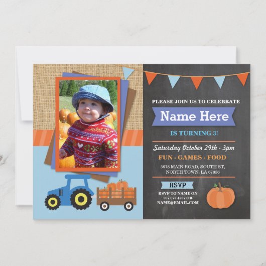 Boerderij verjaardagsfeest Pompoen Tractor Foto Ui Kaart (Voorkant)