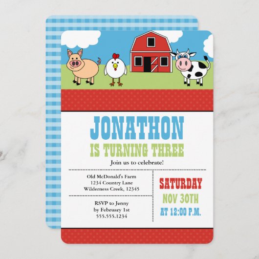 Boerderij Verjaardagsfeest Uitnodiging (Voorkant / Achterkant)