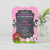 Boerderij verjaardagsfeest uitnodigingen voor meis (Staand voorkant)