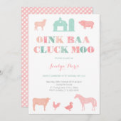 boerderij verjaardagsfeest voor meisje , oink baa  kaart (Voorkant / Achterkant)