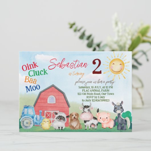 Boerderij verjaardagsfeestje nodigt sjabloon uit kaart (Staand voorkant)