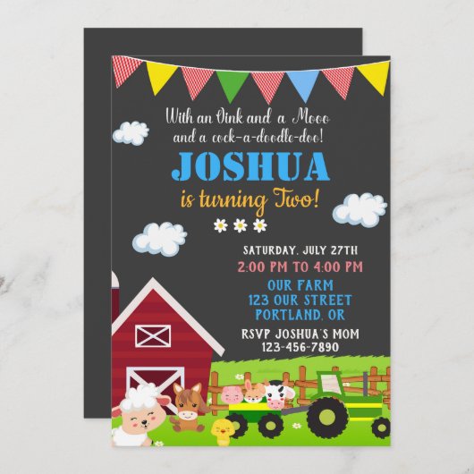 Boerderij verjaardagsuitnodiging Barnyard Kaart (Voorkant / Achterkant)