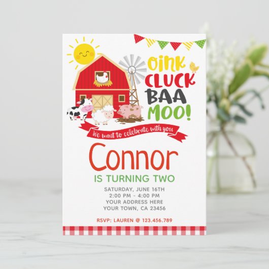 Boerderij Verjaardagsuitnodiging, Barnyard Party Kaart (Staand voorkant)