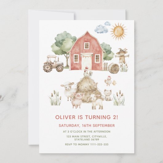 Boerderij Verjaardagsuitnodiging, Barnyard Verjaar Kaart (Voorkant)