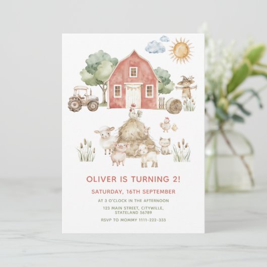 Boerderij Verjaardagsuitnodiging, Barnyard Verjaar Kaart (Staand voorkant)