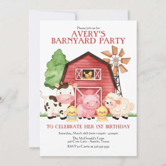 Boerderij Verjaardagsuitnodiging, Barnyard Verjaar Kaart (Voorkant)