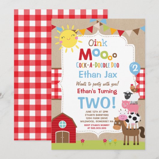 Boerderij Verjaardagsuitnodiging Barnyard Verjaard Kaart (Voorkant / Achterkant)
