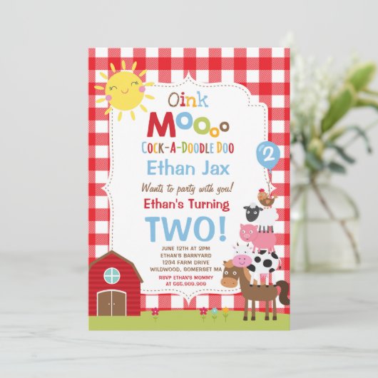 Boerderij Verjaardagsuitnodiging Barnyard Verjaard Kaart (Staand voorkant)